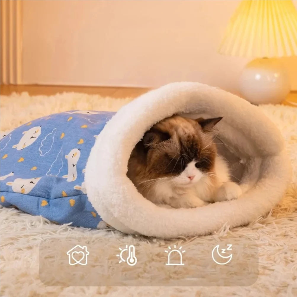 Fluffy Pet Sleeping Bag – Warm Cosy Nest for Cats & Small Dogs