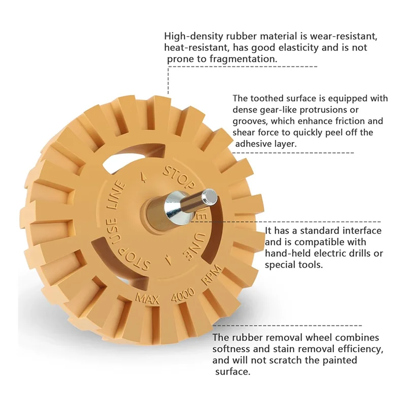 4-Pack 4" Rubber Eraser Wheel Decal Remover Kit & Drill Adapter