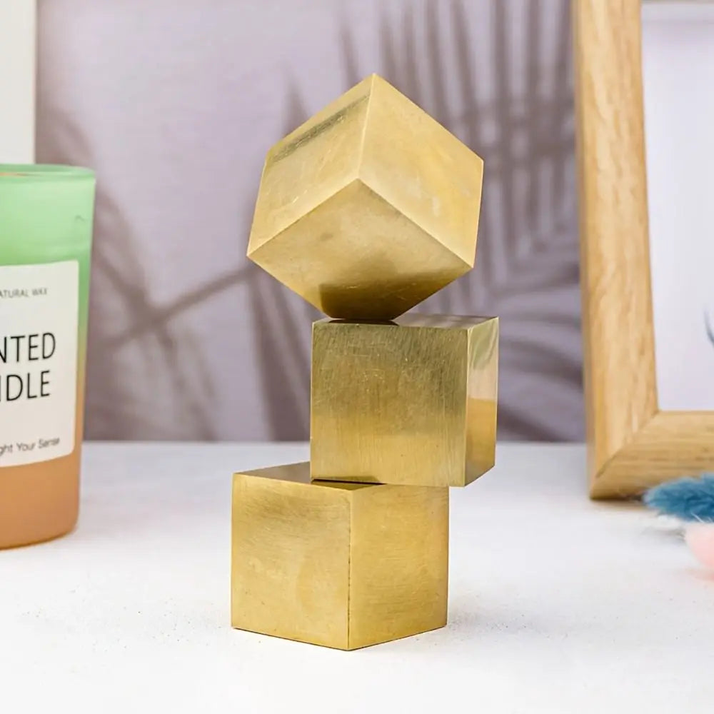 Brass Geometric Cube Decorative Stacking Block | Gold Tone
