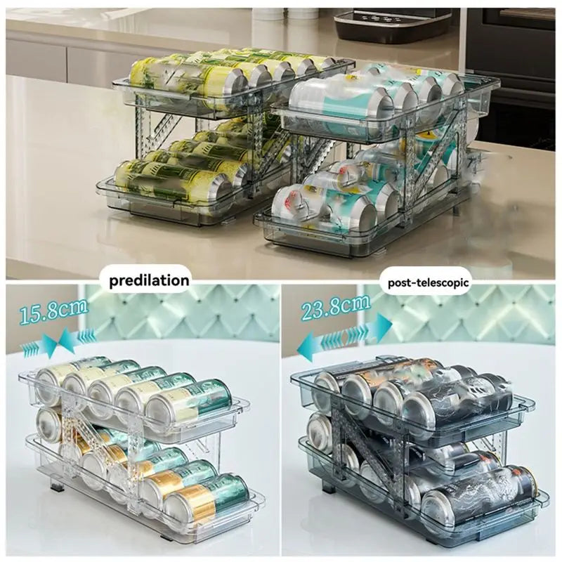 2-Tier Auto Roll-Up Can Dispenser – Fridge Beverage Organizer