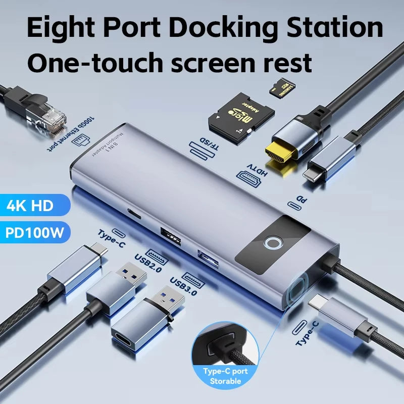8-in-1 USB-C Hub – 4K HDMI, PD 100W, USB 3.0 & Ethernet