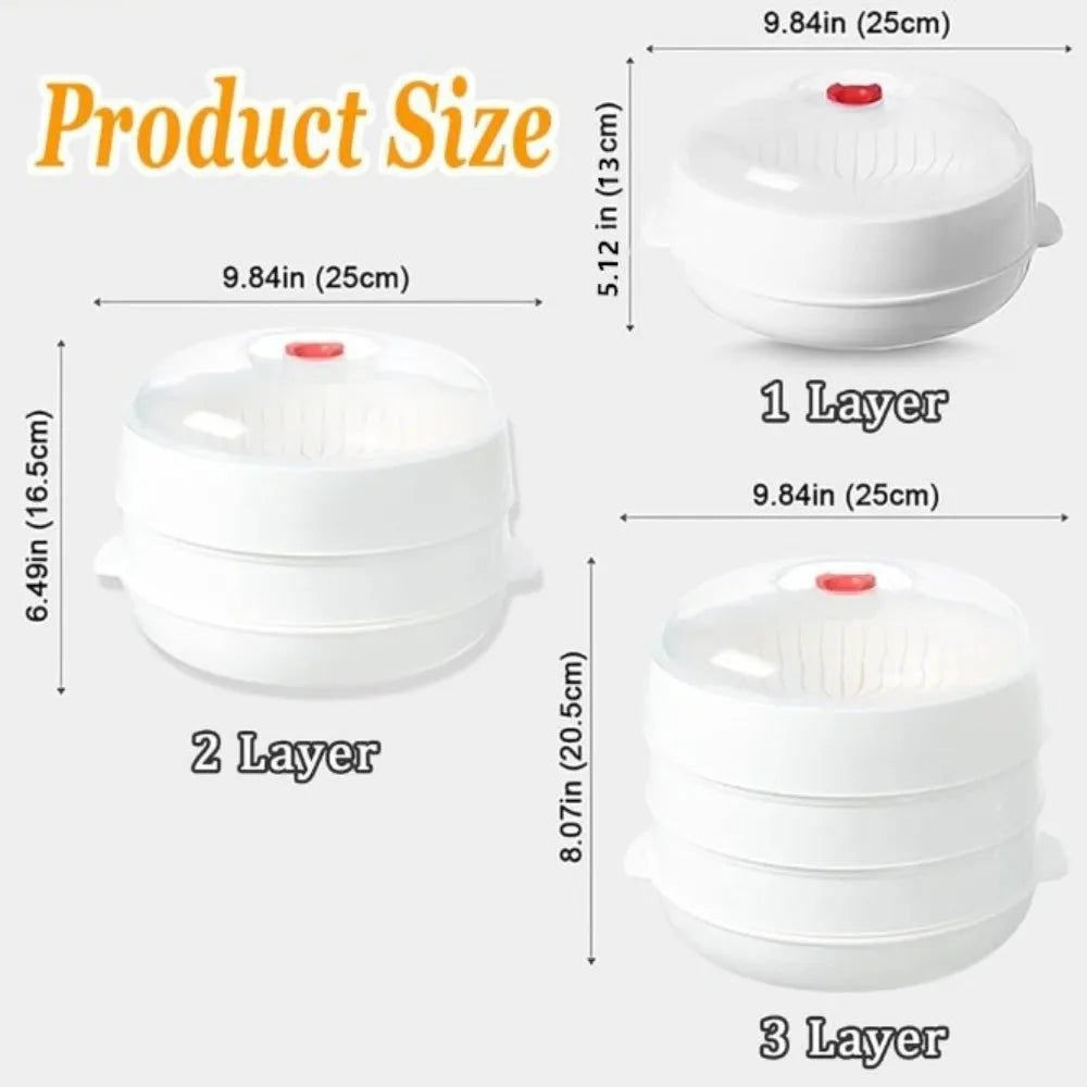 Microwave Steamer Box Multi-Layer Food-Grade PP Lid & Tray