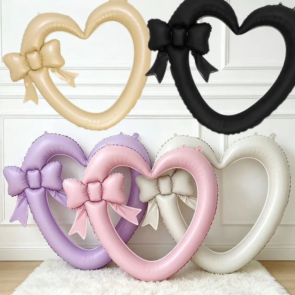 Heart Bow Foil Balloon Photo Prop – Valentine's Party Décor