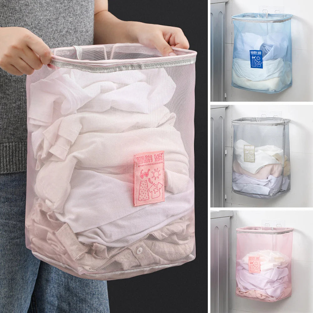 Wall Mounted Laundry Basket – Breathable Mesh Hamper Bag