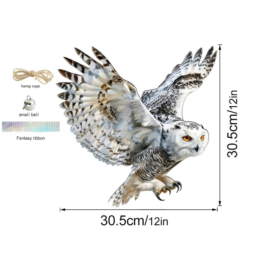 Waterproof Owl Bird Repellent Hanging Decoy with Bell & Reflector