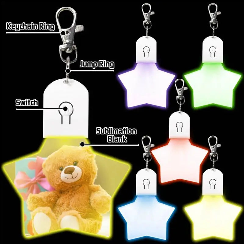 6-Pack LED Acrylic Sublimation Blank Keychains | Light-Up