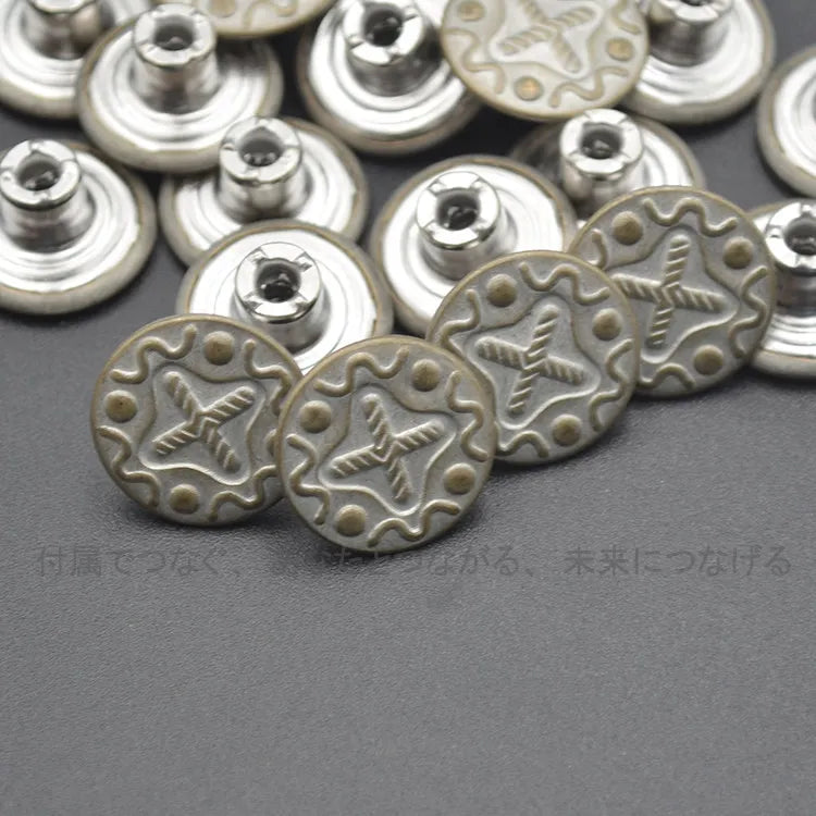 10-Pc Retro Copper Metal Engraved Round I-Shape Buttons