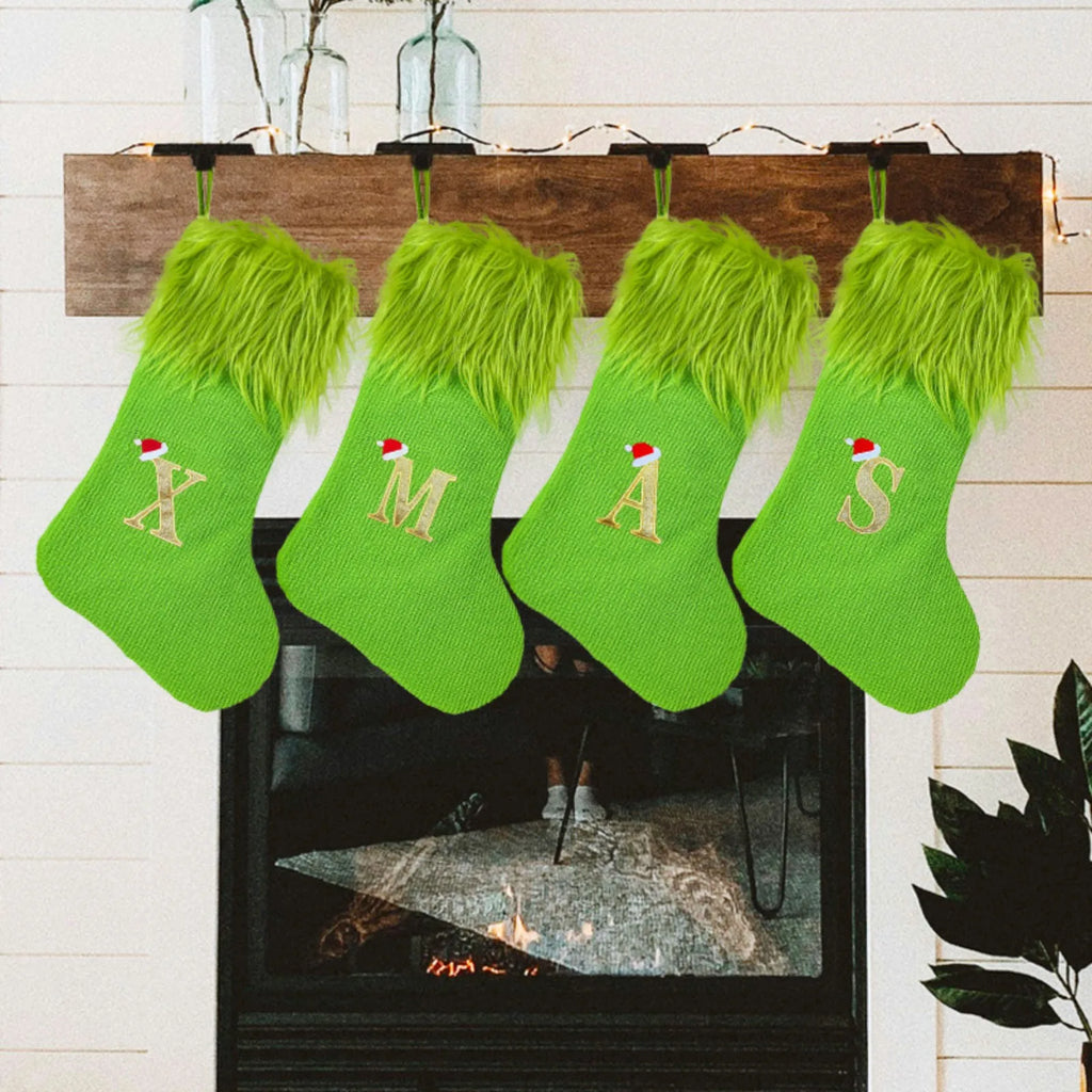 Large Knitted Christmas Stockings with Alphabet Letters – 18"