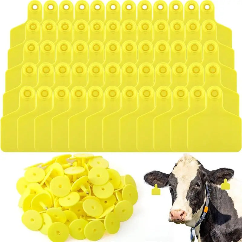 100-Pack Blank Livestock Ear Tags – Cattle Pig Goat Sheep Yellow