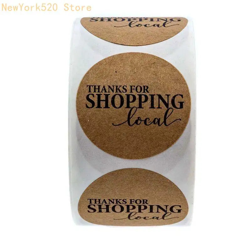 500 Kraft Paper "Thanks for Shopping Local" Round Stickers