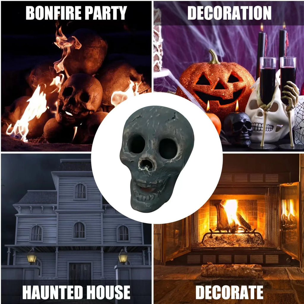 Realistic Ceramic Skull Fire Pit Log – Halloween Fireplace Decor