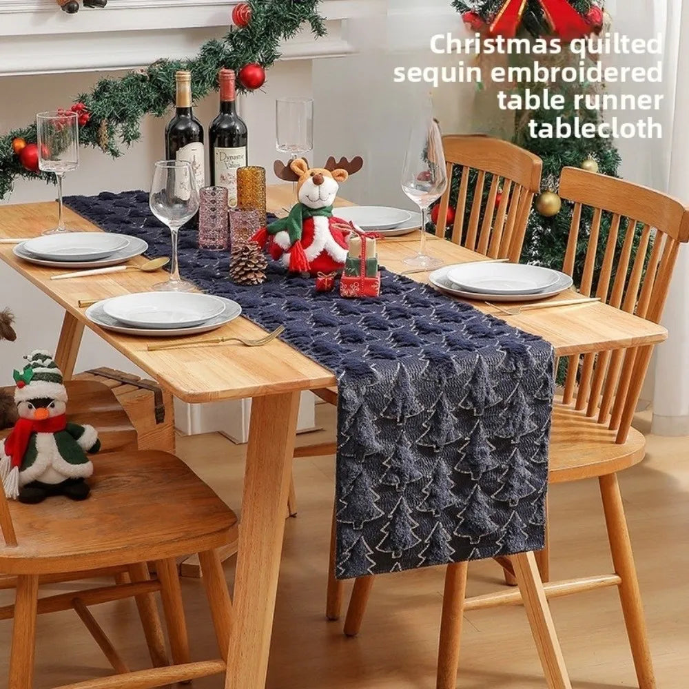Christmas Sequin Table Runner 33×183cm – 3D Xmas Tree Design
