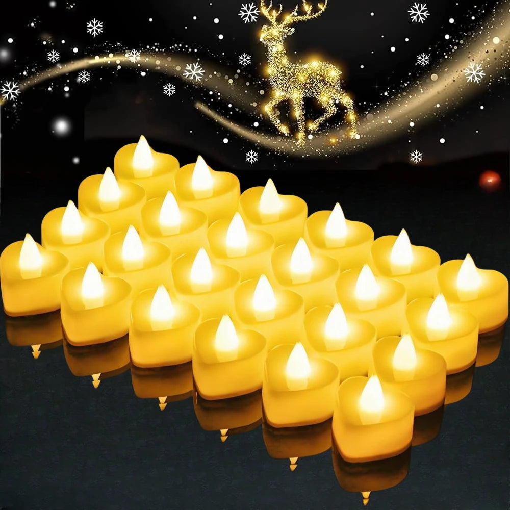 Heart Shape Flameless LED Tea Light Candles – 24/48 Pack