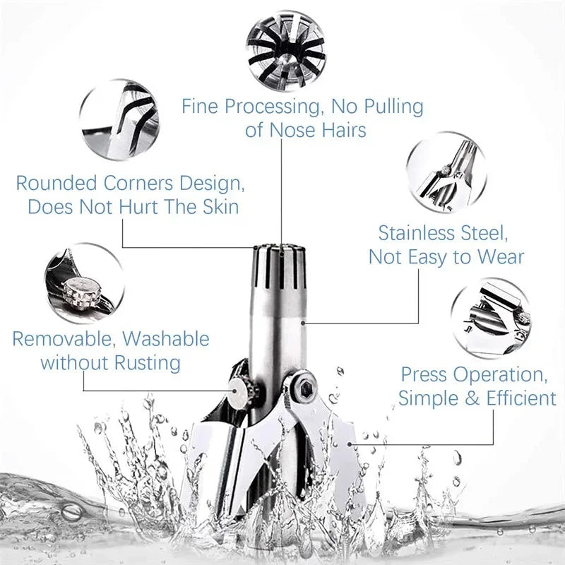Manual Stainless Steel Nose Hair Trimmer – Silent & Washable