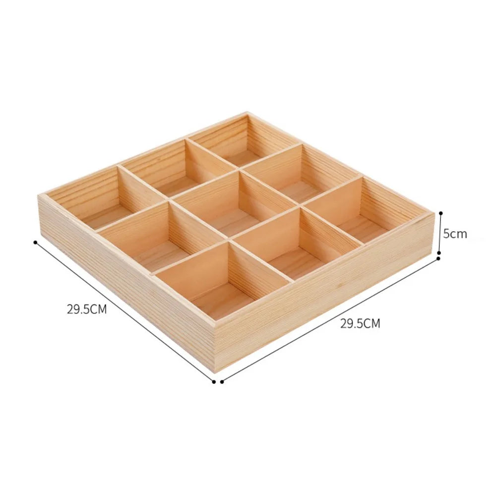 Wood Multi-Grid Desktop Organizer & Succulent Flowerpot Tray