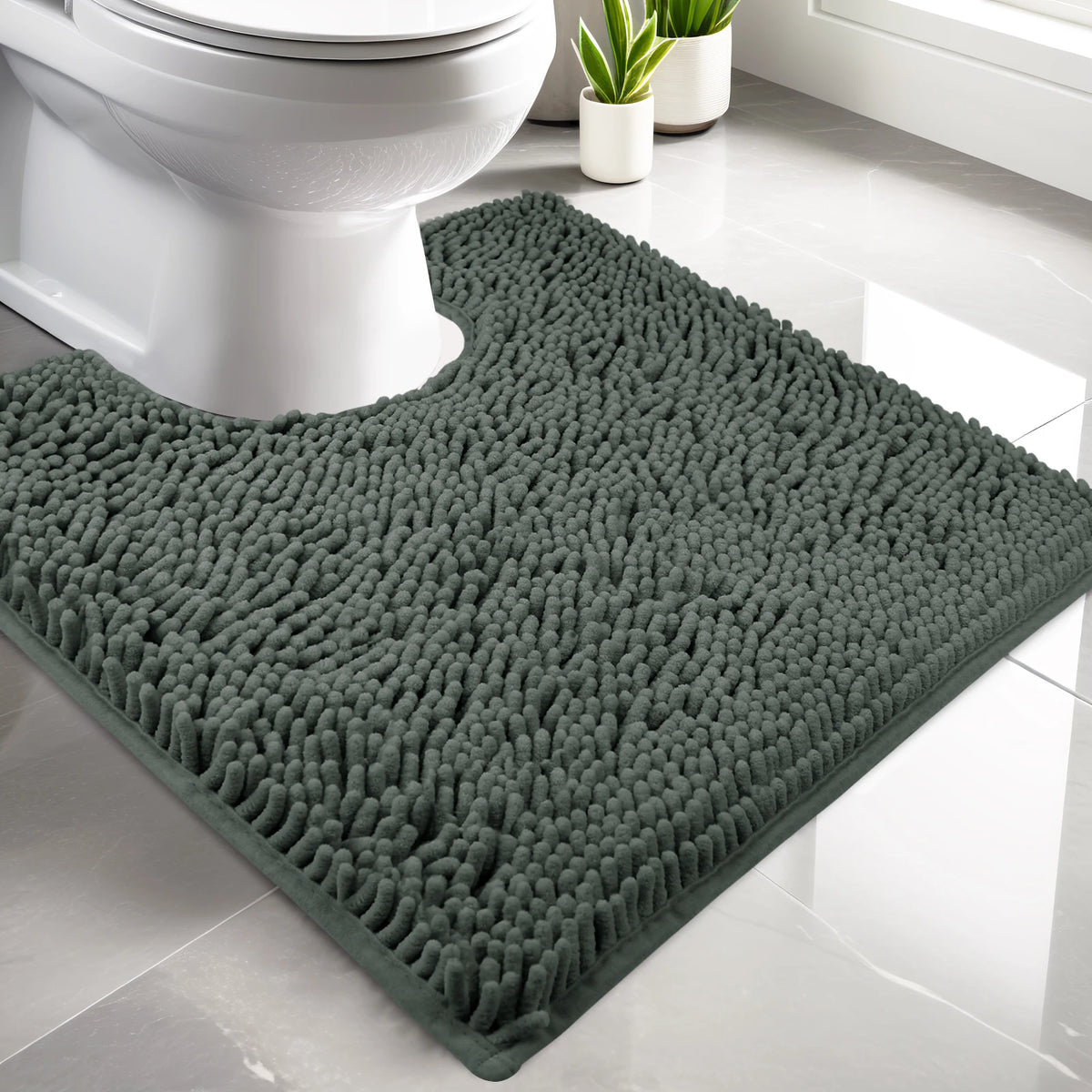 U-Shape Toilet Mat Non-Slip Shaggy Microfiber Bath Rug