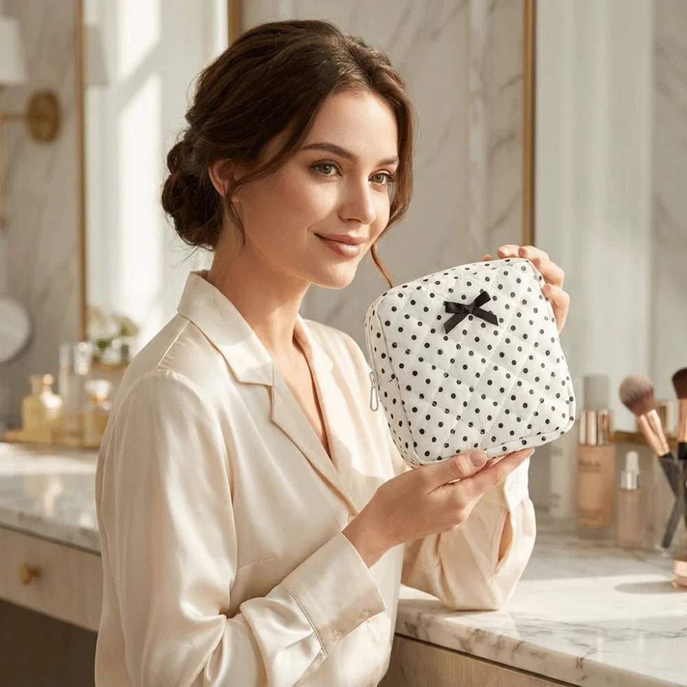 Polka Dot Makeup Bag – Large Travel Toiletry Organizer