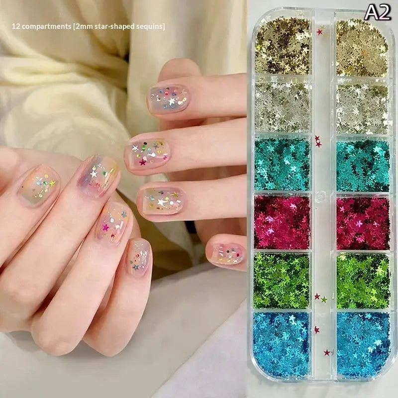 12-Grid Star Sequin 3D Nail Art Charms – DIY Manicure Set