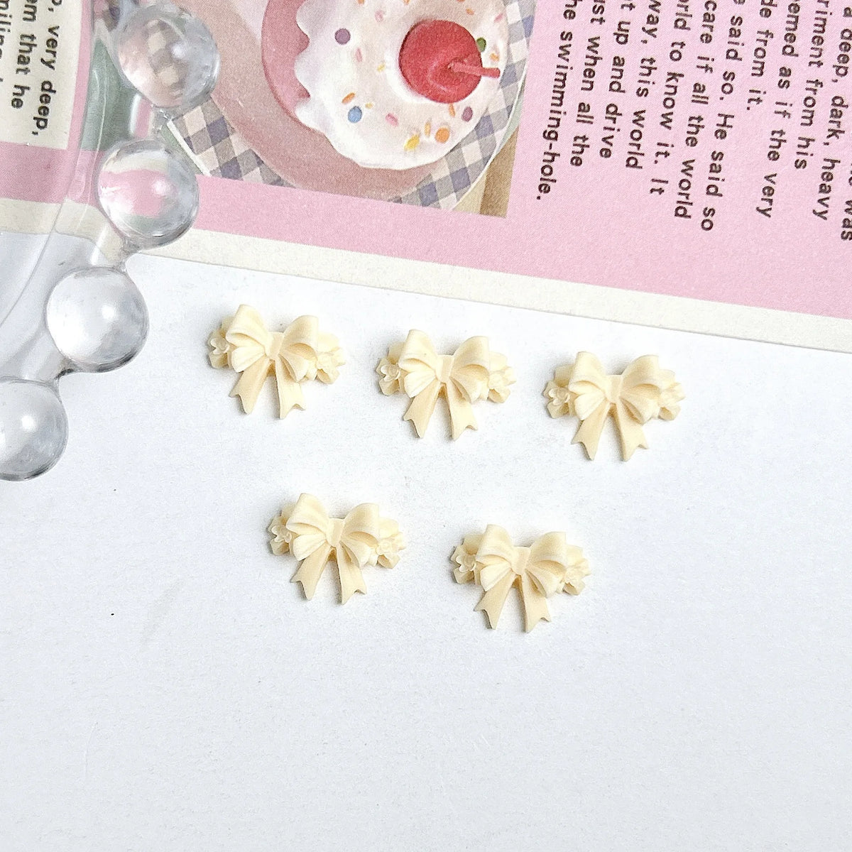 20pcs 3D Bowtie Nail Charms Pearl Bow Rhinestone Nail Art