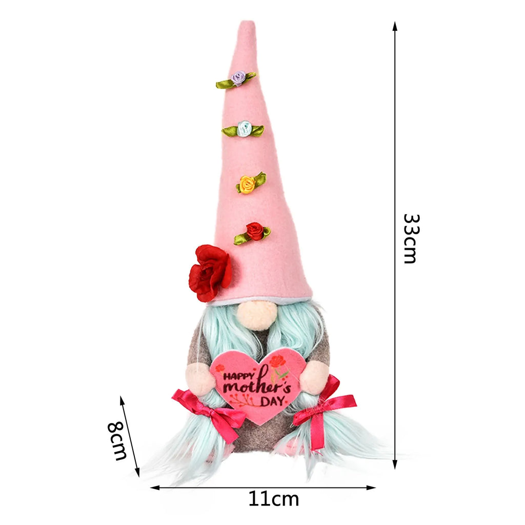Handmade Gnome Figurine Set – Pink Rose Mother's Day Ornament