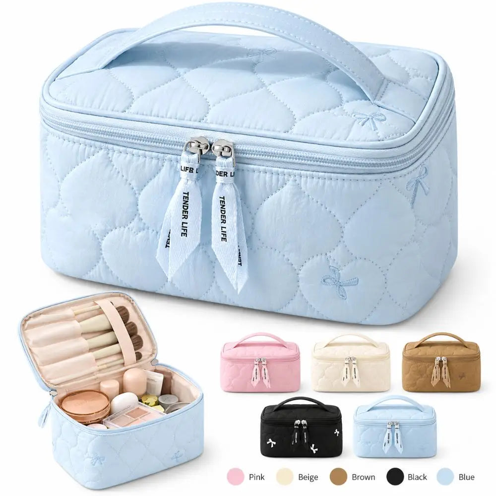 Large Waterproof Cosmetic Bag Heart Print Toiletry Pouch Women