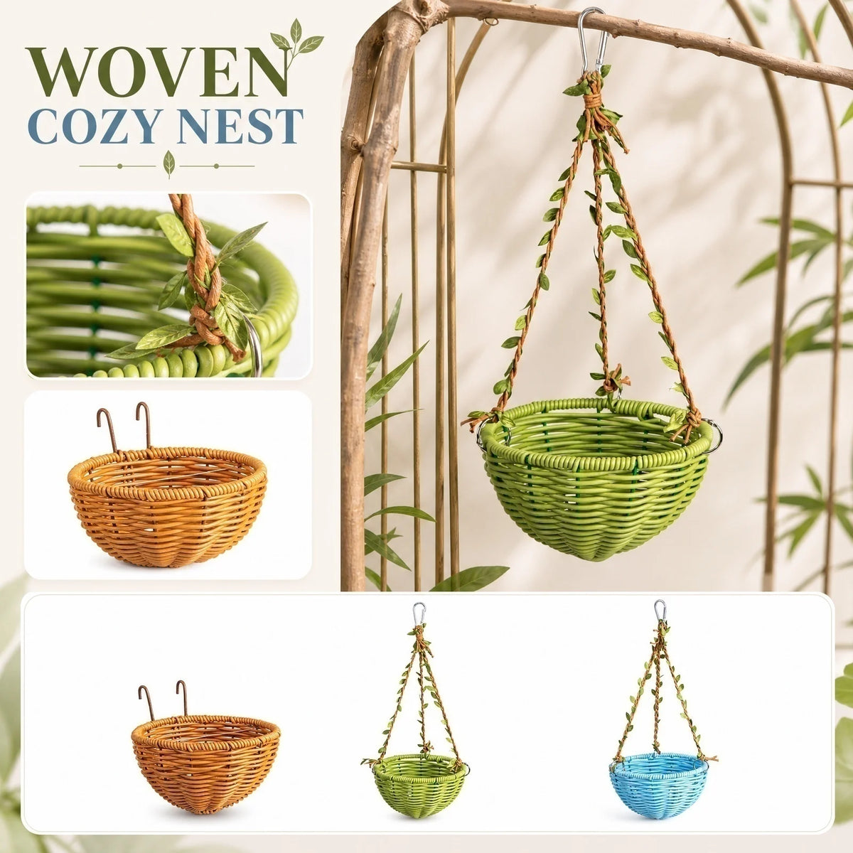 Handwoven Rattan Bird Nest Hut – Hanging Sleep Pod for Parrots