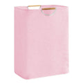 Collapsible Linen Laundry Basket with Wooden Handle