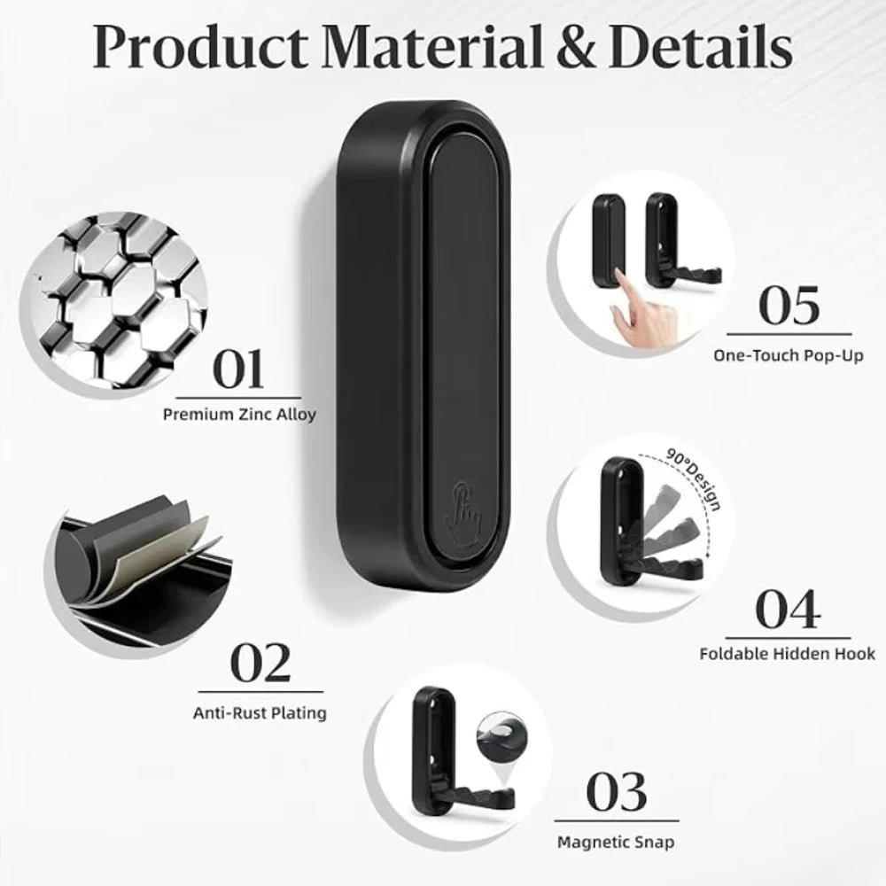Foldable Wall Hooks Heavy-Duty Zinc Alloy Coat Rack | Black