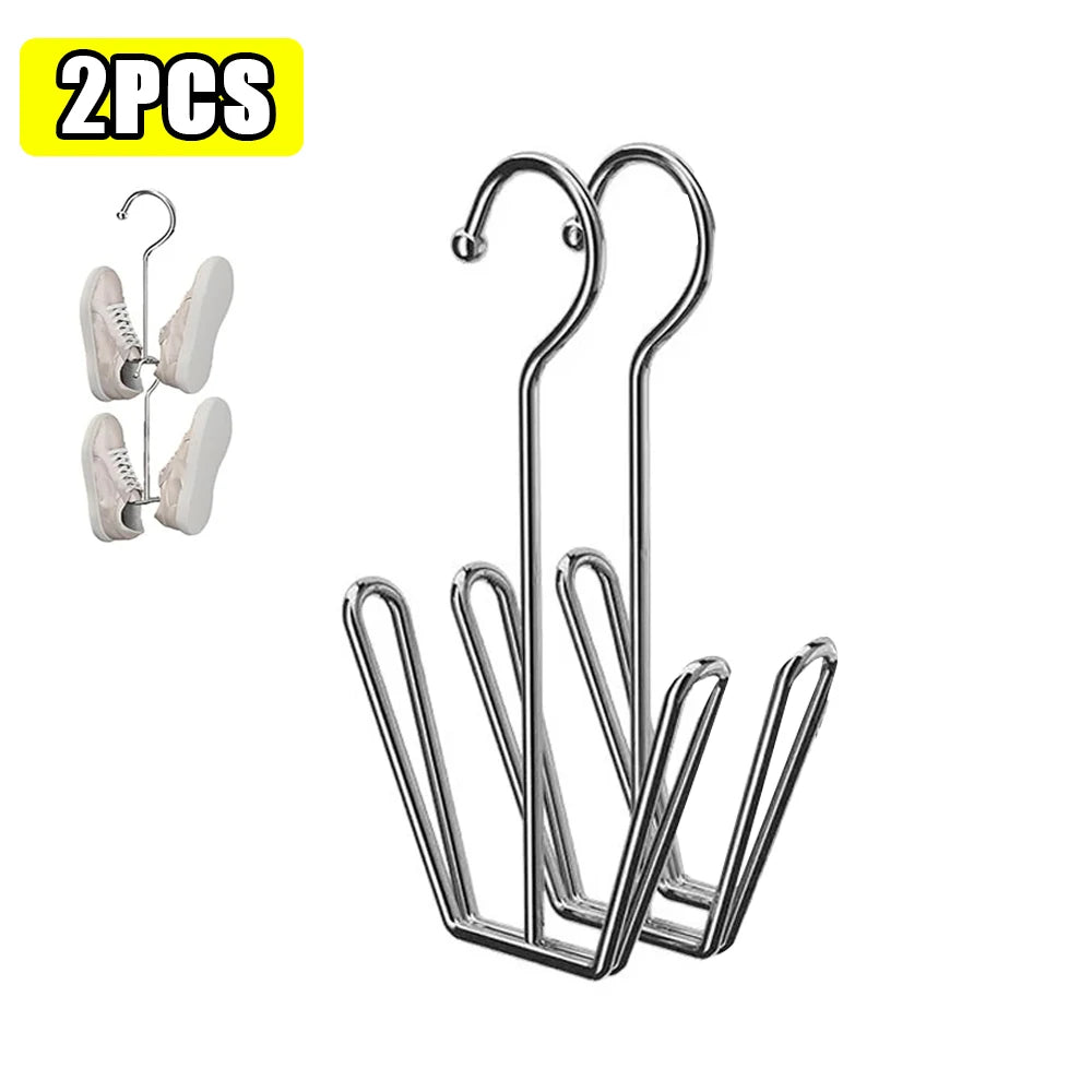Stainless Steel Hanging Shoe Rack with Double Hook | Silver
