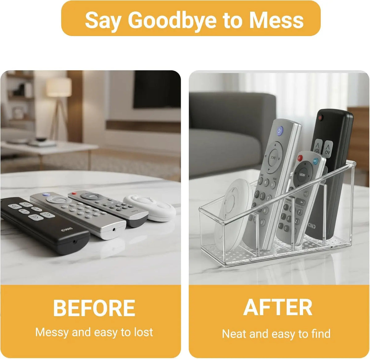 Clear 4-Compartment Remote Holder & Desk Organizer