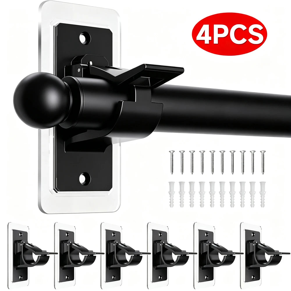 No-Drill Self-Adhesive Curtain Rod Brackets – Wall Mount Holder