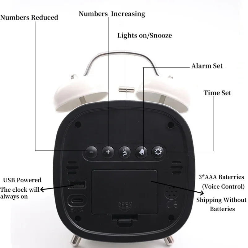 Voice Control LED Digital Alarm Clock – Loud, Night Mode