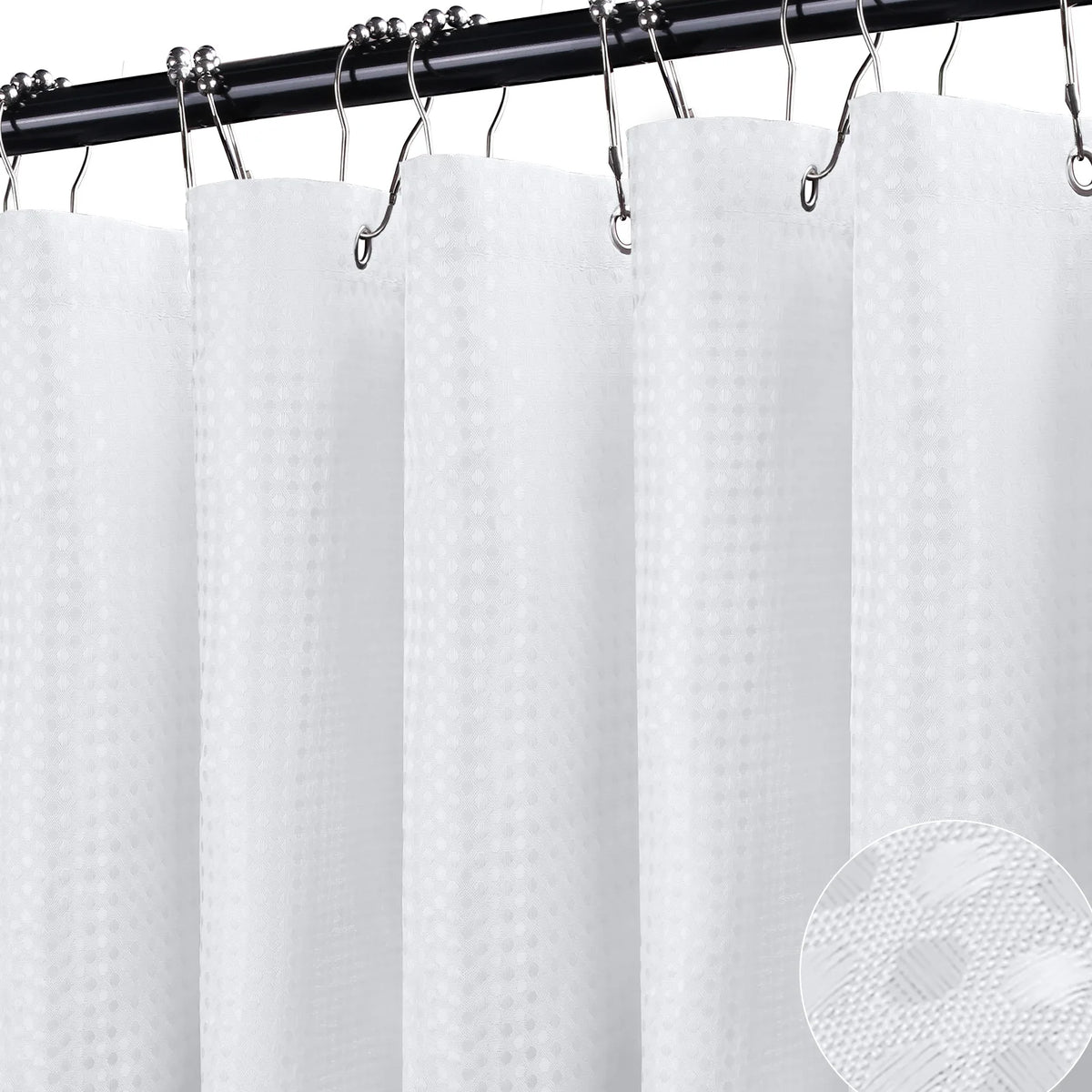 Waffle Shower Curtain 180x180cm with 12 Metal Hooks – Waterproof