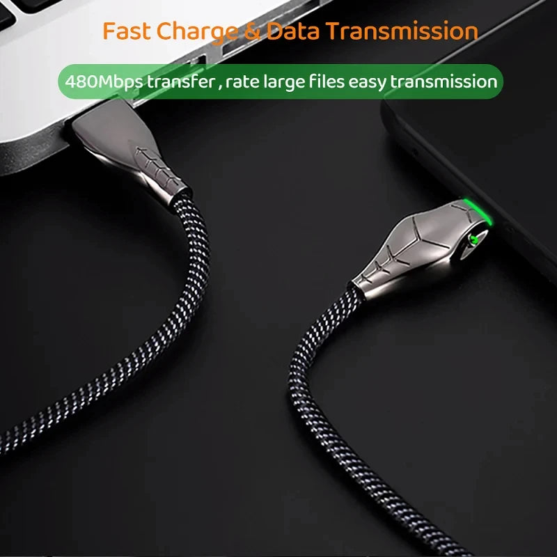 66W Type-C 5A Fast Charging LED Cable – iPhone & Android