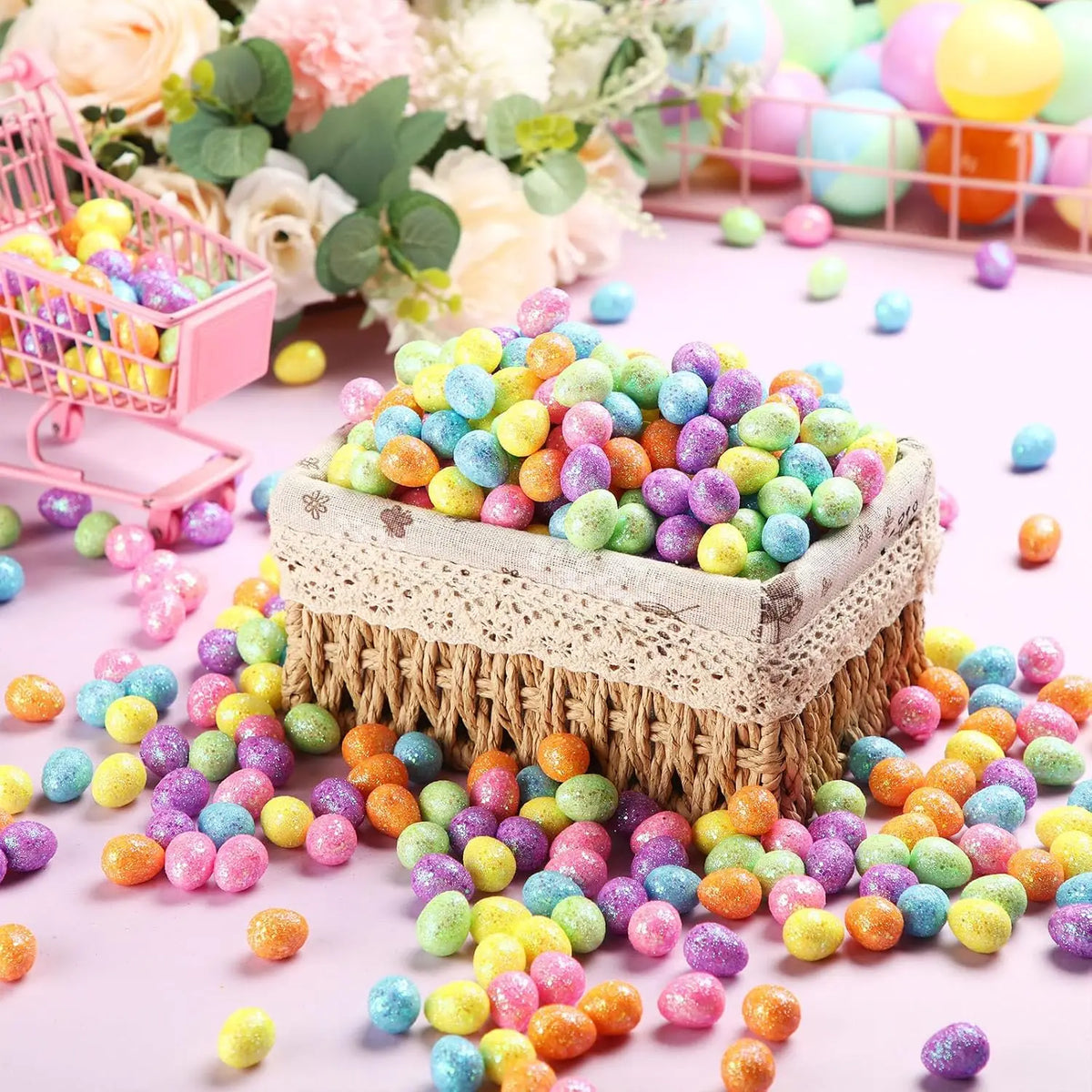 30/60 PCS Mini Glitter Foam Easter Eggs Bulk – Craft & Party Decor