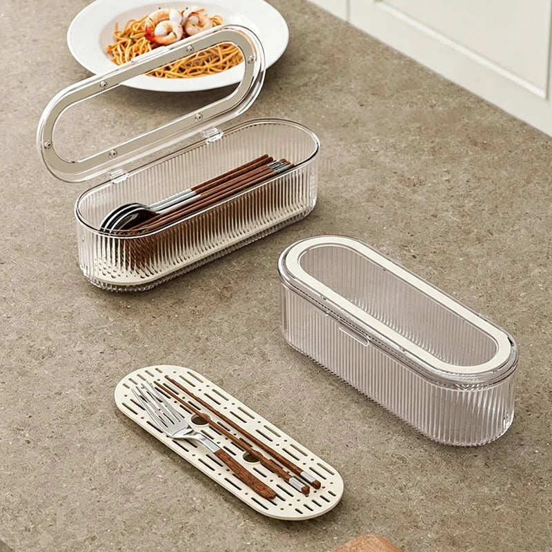 Transparent Dustproof Cutlery Storage Box with Lid