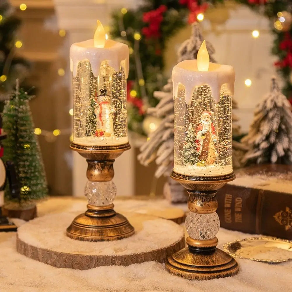 Santa Crystal Candle Light Snowflake Music Box Christmas Decor