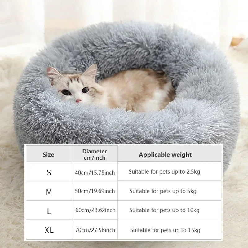 Plush Round Pet Bed 40–70cm Washable Warm Dog & Cat Nest