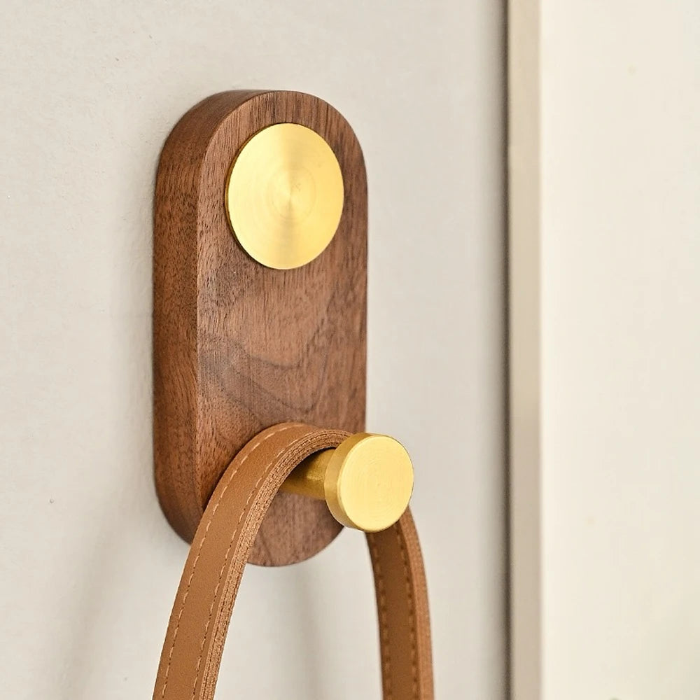 Self-Adhesive Walnut Wood Wall Hook – No-Drill Coat & Towel Hanger