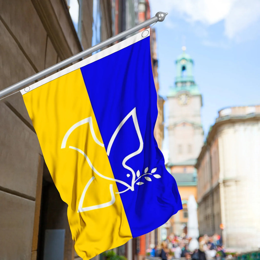 Blue Yellow Dove Olive Branch Peace Flag – Outdoor Banner