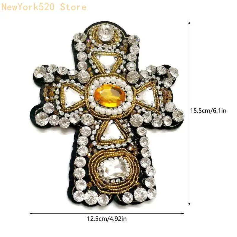 Rhinestone Cross Patch Large Sew-On DIY Clothes Badge