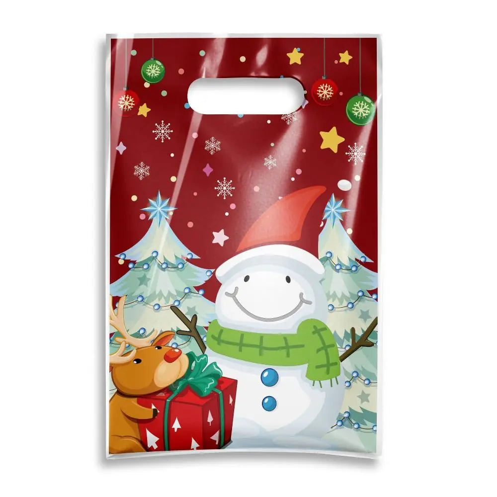 50-Pack Red Christmas Gift Bags – Santa & Snow Design