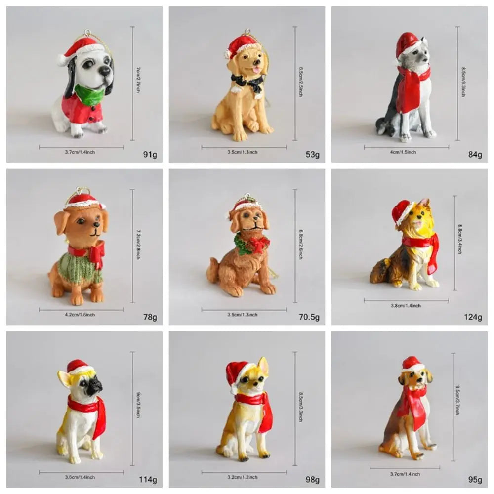 Resin Dog Figurine Santa Hat Christmas Ornament & Decor