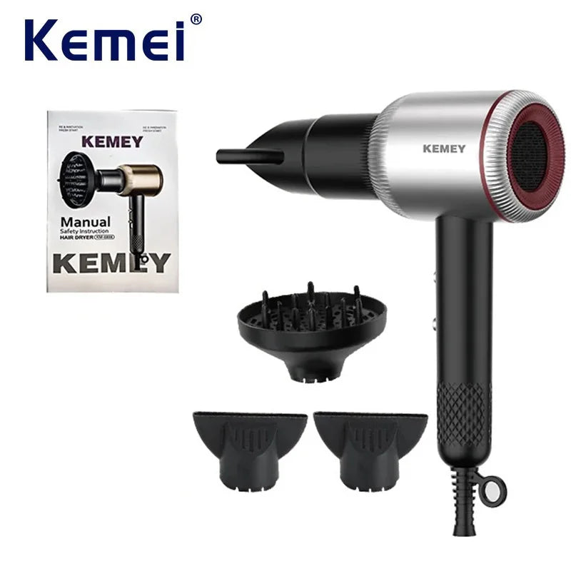 Kemei 1800W Ionic Professional Hair Dryer with Diffuser & Nozzles