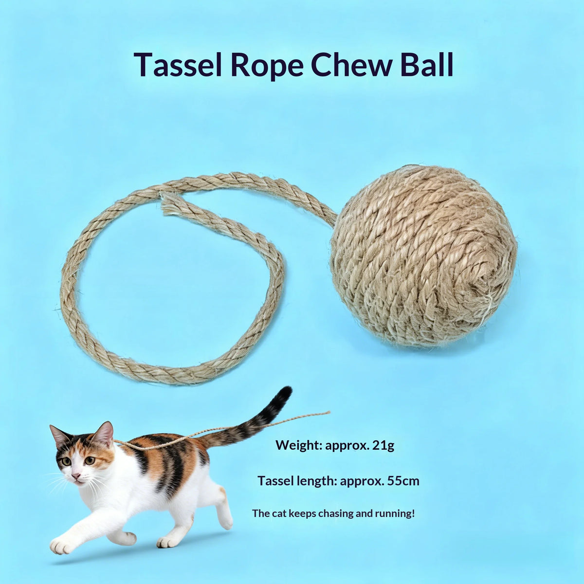 Natural Fiber Cat Toy Ball with Rattle Sound & Rope Tail – VIBE