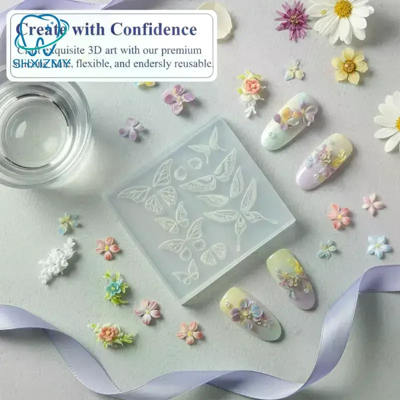 Silicone Nail Art Mold – Butterfly & Flower DIY Template