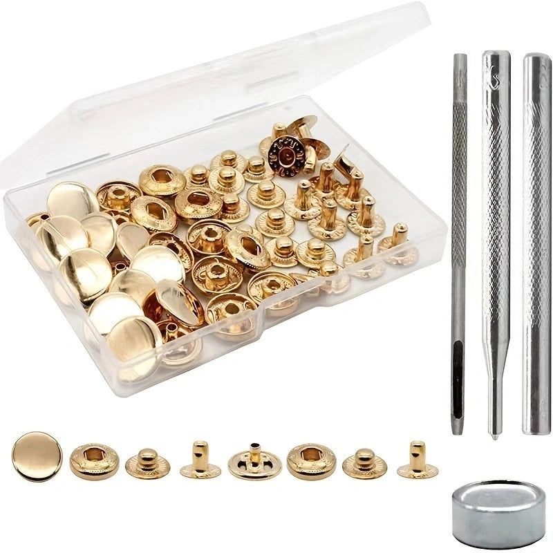 12 Sets Brass 15mm Snap Fasteners Kit – Metal Press Studs