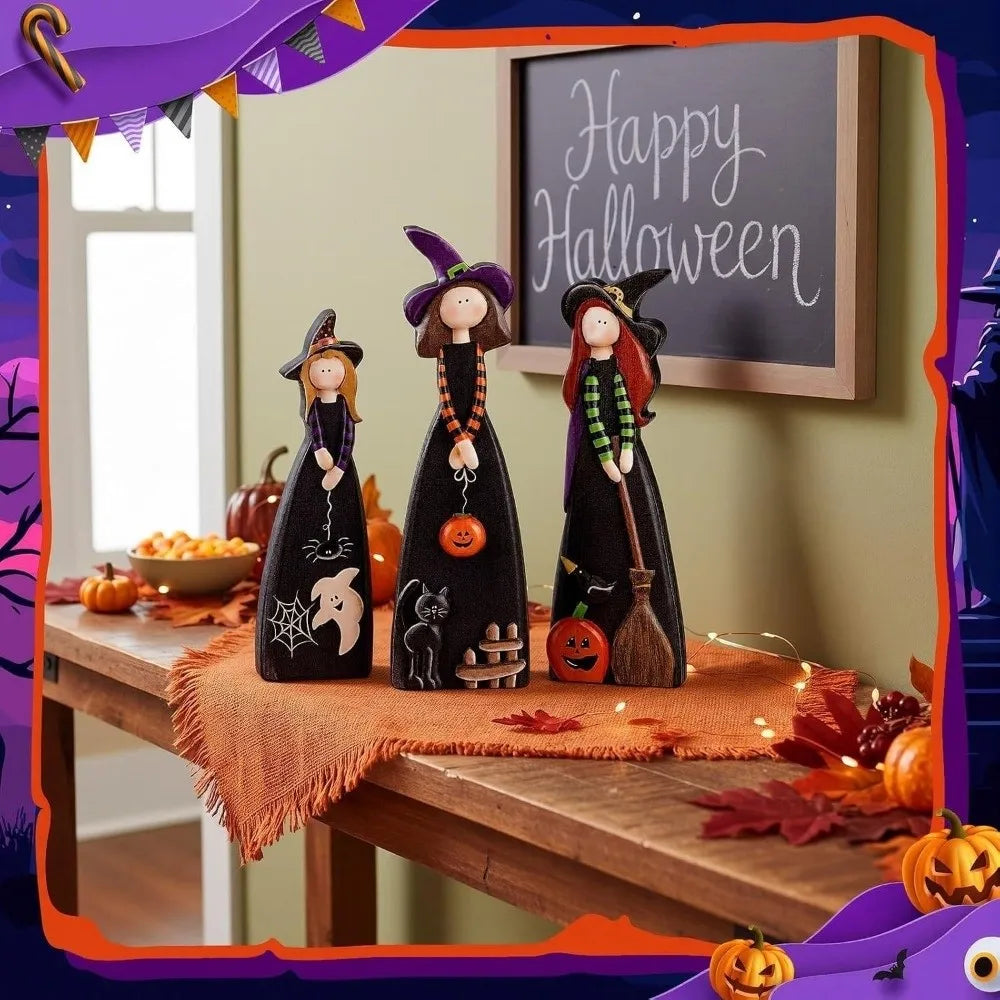 Wooden Scarecrow & Witch Tabletop Halloween Decor Set