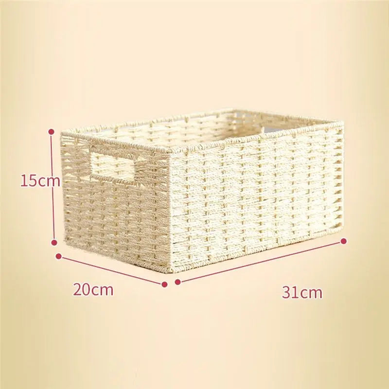 Woven Paper Rope Storage Basket with Built-In Handle