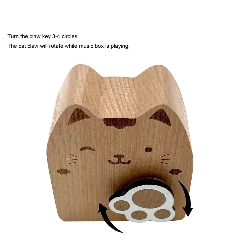 Wooden Cat Wind-Up Music Box – "You Are My Sunshine" Gift